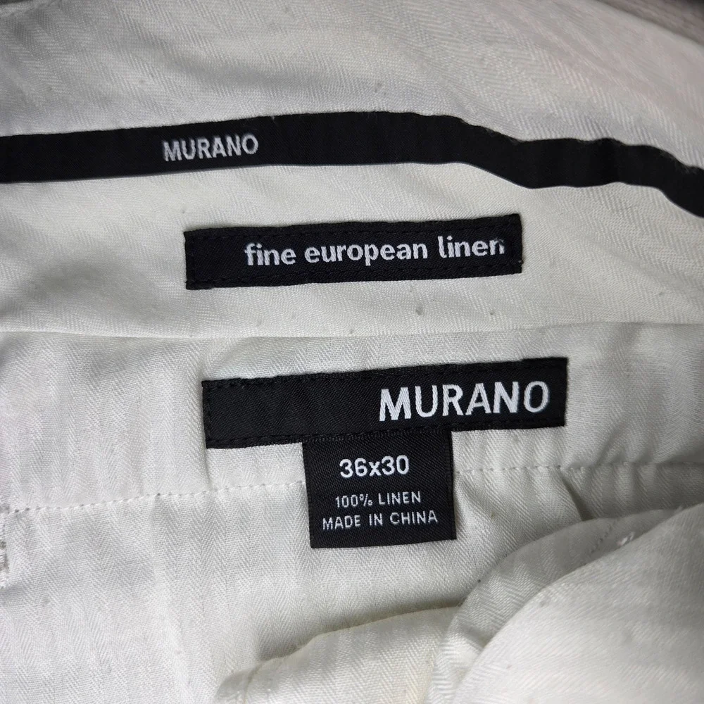 Murano Linen Chino Pants Men's 36x30 Khaki Tan Pleated Beach Coastal Old Money